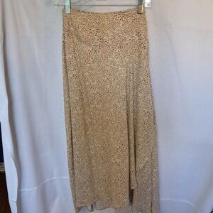 Jopxa Midi‎ Skirt Stretch Back Casual Tan Brown Print Skirt Small